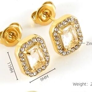 Buy Now 18K Gold Plated Square Earrings With Rhinestones - Stainless Steel - NEW